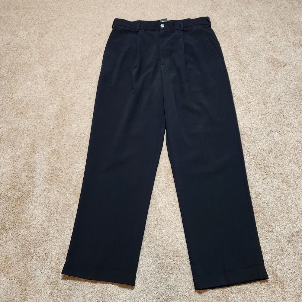 Nike Golf Pants Men 36 (36X32) Black Straight Leg Cuff Pleated
